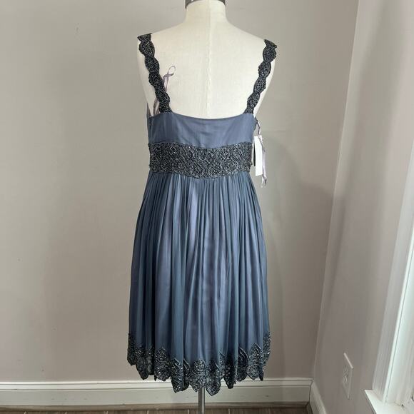 Adrianna Papell Beaded Empire Waist Evening Dress Steel Blue Sz 12 NWT Formal - Picture 12 of 15
